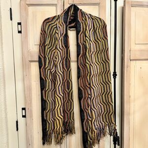 Missoni Zigzag Wool Scarf in Black, Orange, and Yellow